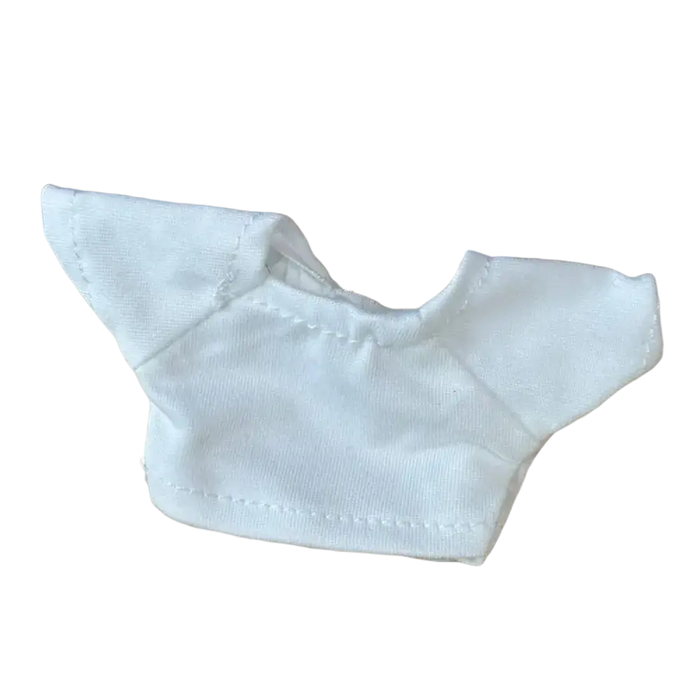 White short-sleeved 10cm doll t-shirt made of soft cotton fabric with neat stitching for doll clothing