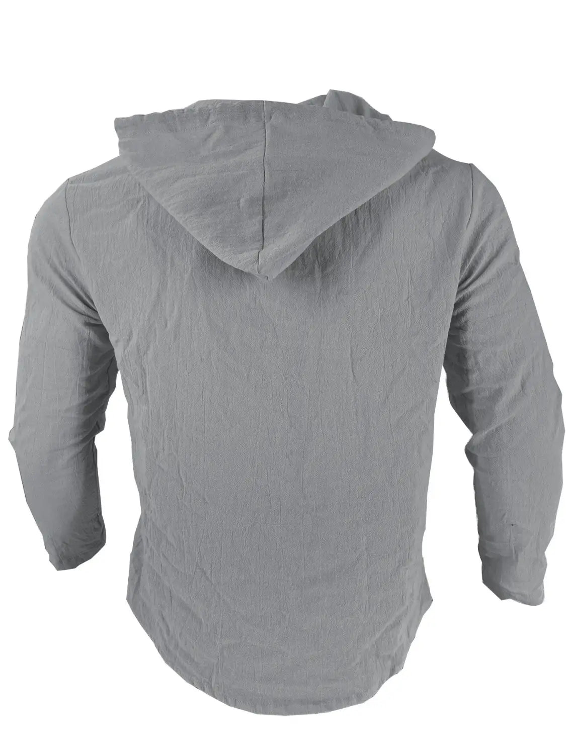 Camisa de cárdigan con capucha ligera para hombre en gris, con ajuste relajado y tejido ligeramente texturizado.