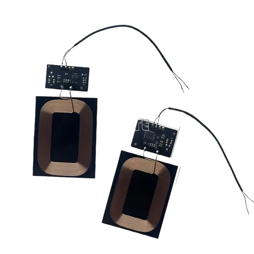 Black rectangular 10w wireless charging coils with copper windings and attached circuit boards diy module