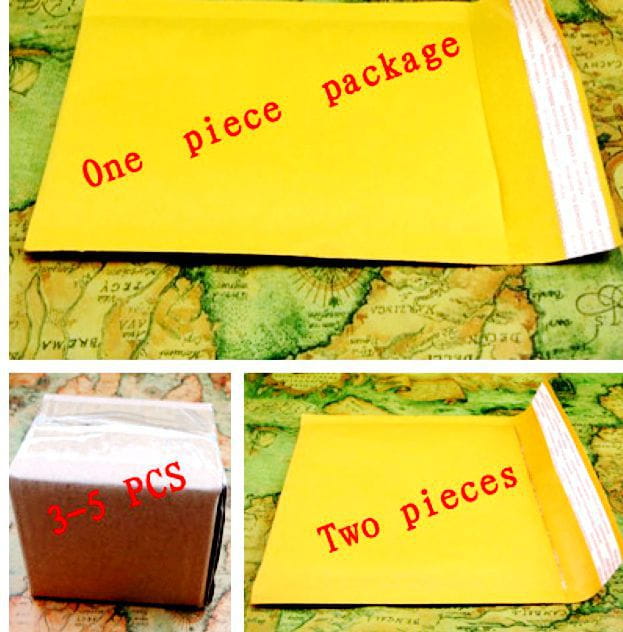 yellow padded envelope with red text one piece package containing a gold quartz women watch crystal rectangular wristwatch