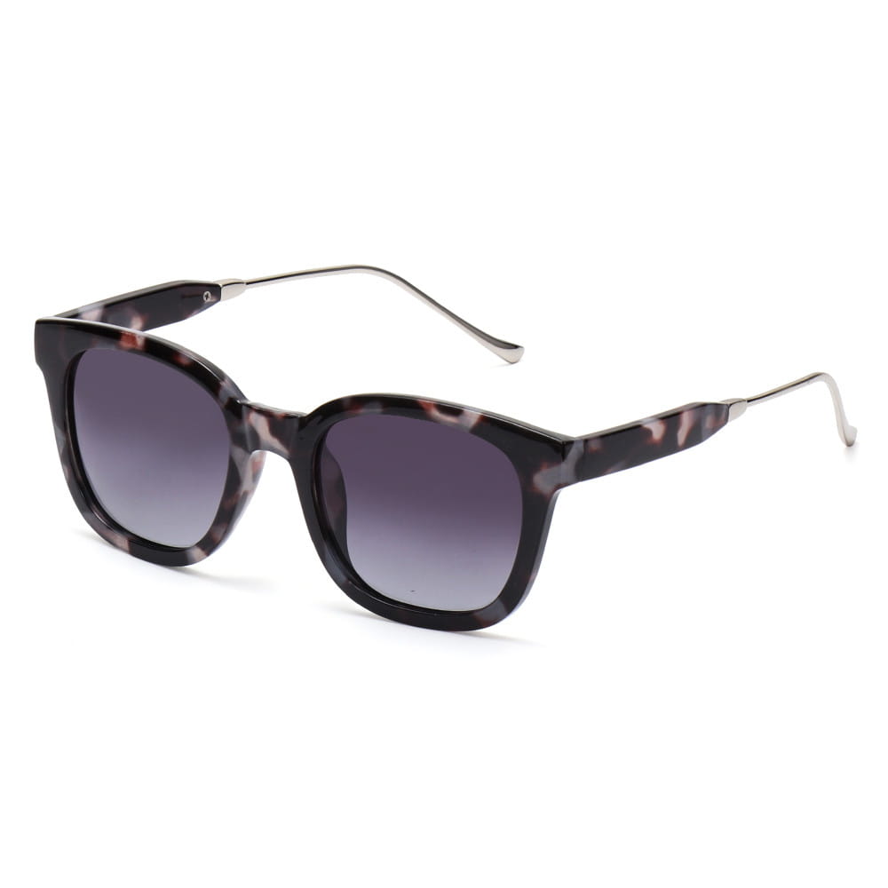 Lunettes de soleil carrées polarisées pour femme en écaille de tortue, à la mode, présentant des verres gris dégradés et des embouts de branches métalliques