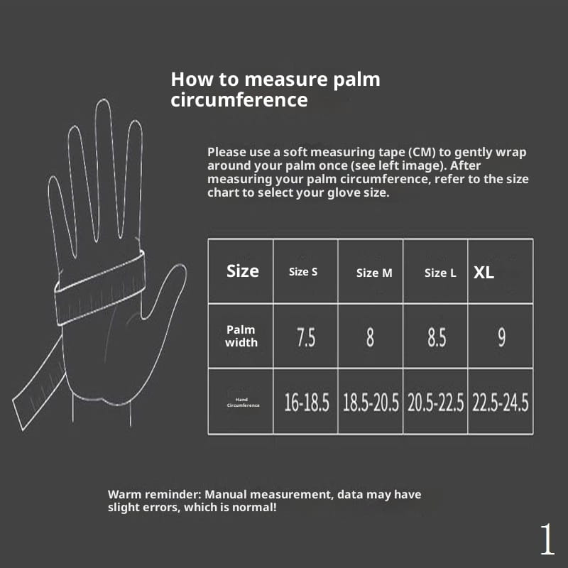 A soft white outlined measuring tape in centimeters gently wrapped around a palm to measure circumference for women’s winter cycling touchscreen gloves.