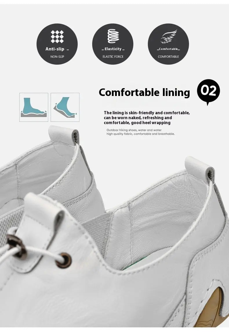 Chaussures de sport décontractées à enfiler pour homme en cuir véritable blanc, avec une doublure respirante adaptée à la peau et un tissu élastique pour plus de confort.