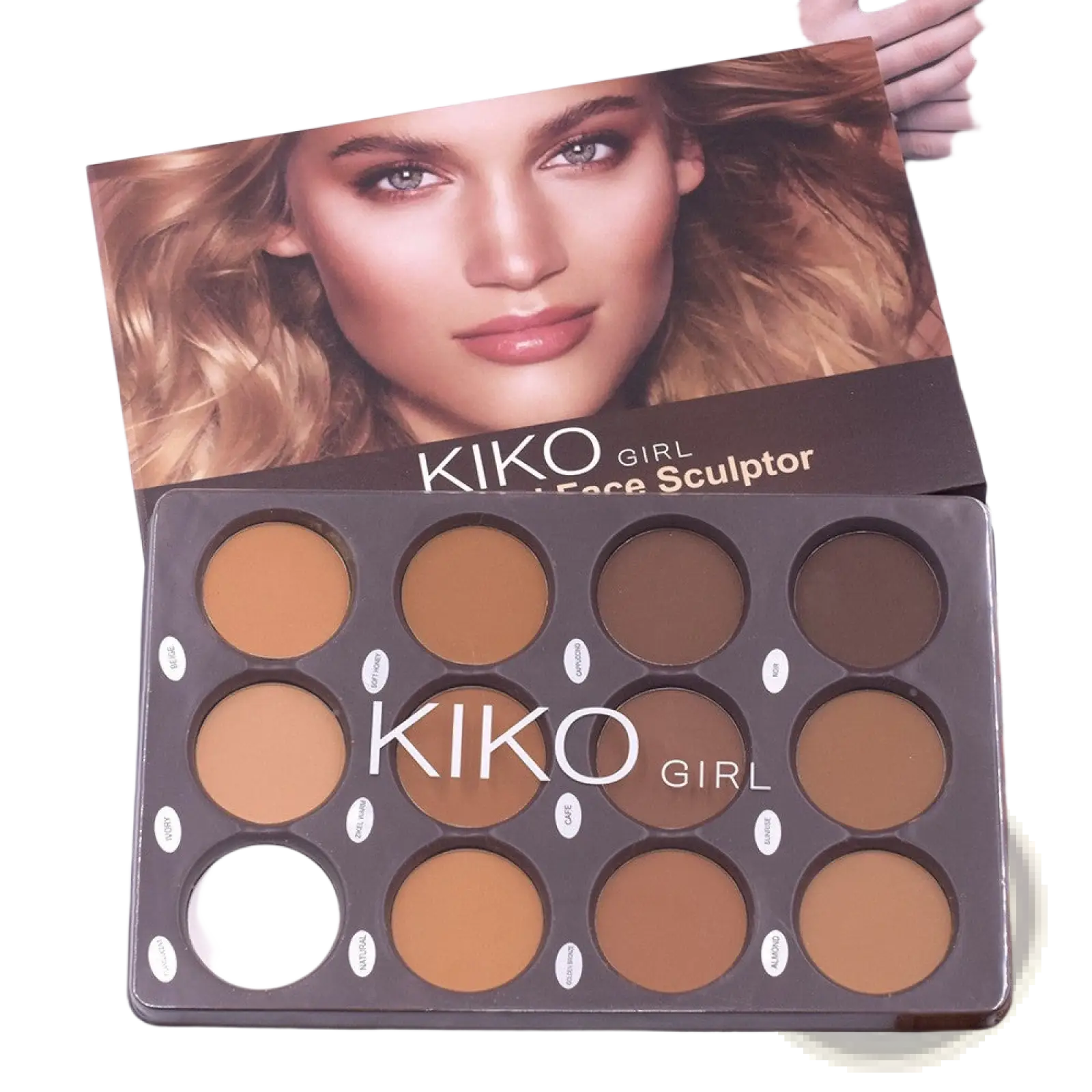 Kiko 12 color contour palette matte face sculptor powder with twelve contouring shades in a sleek dark brown case