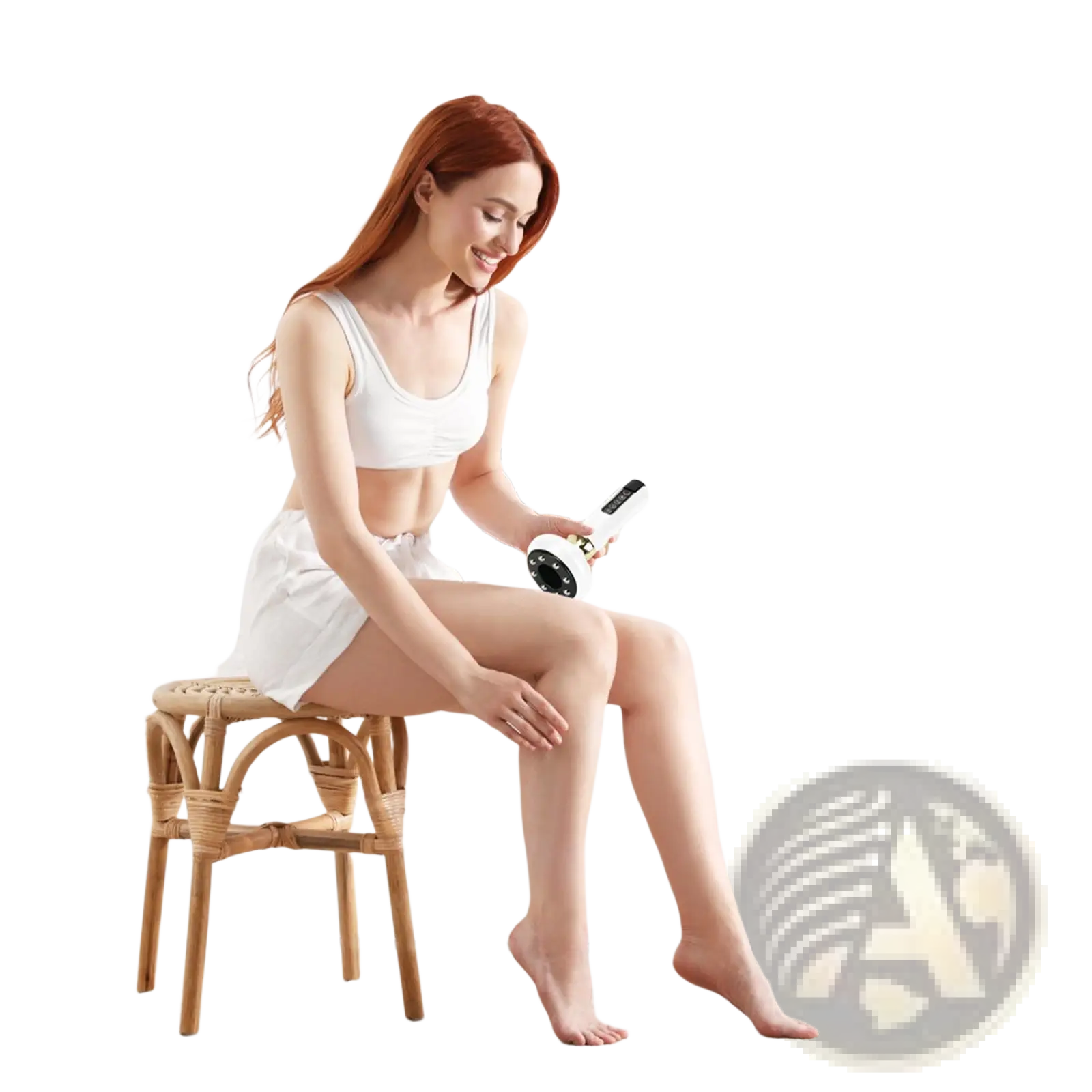 White handheld electric massager with black circular control panel for 12 level smart cupping and cellulite treatment