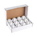 12 pack of white 9 inch training baseballs with red stitching in a box featuring a durable synthetic leather cover