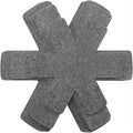 Gray felt shoe insole inserts arranged in a cross pattern included in 12 piece multi size felt pot and pan protectors set