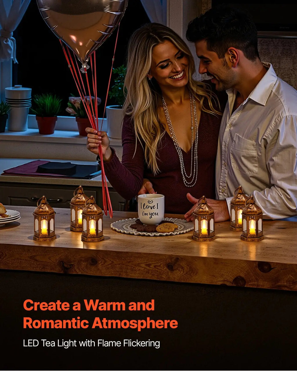 Copper-colored bronze 5 inch decorative candle lanterns with warm flickering LED lights 12 pcs set