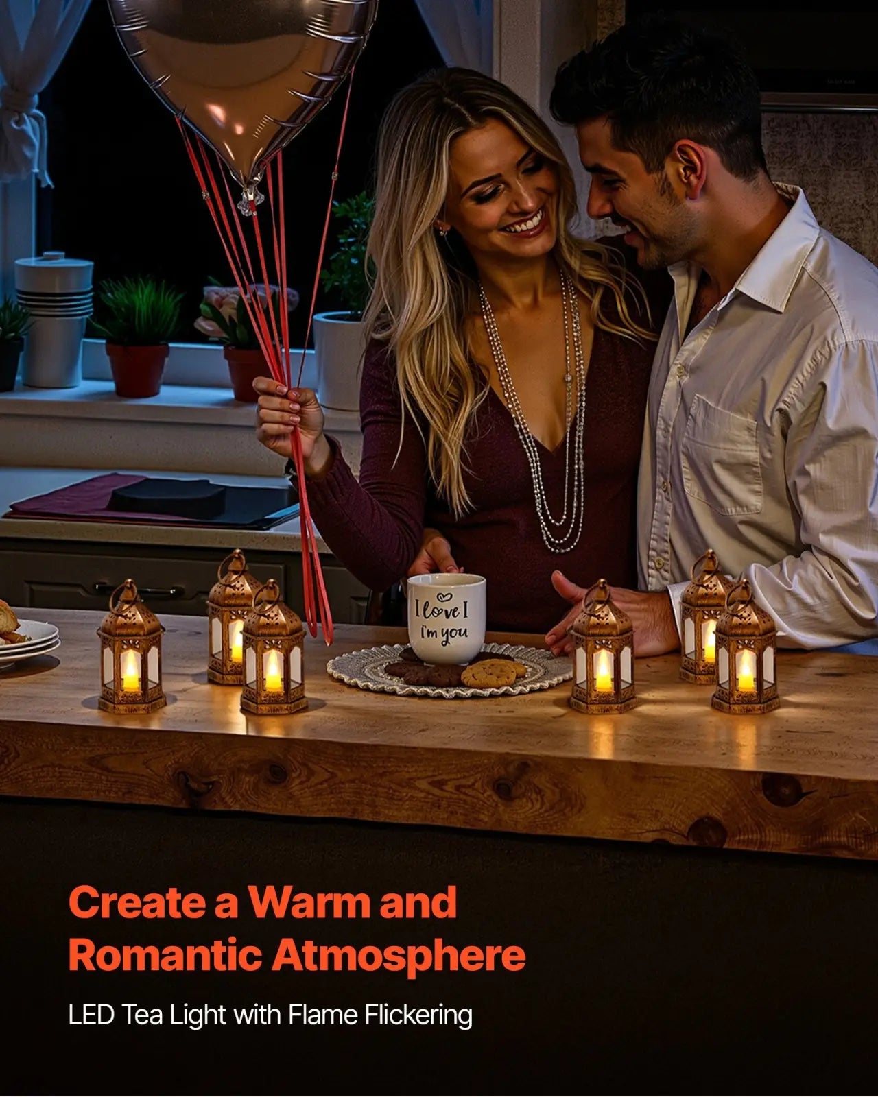 Copper-colored bronze 5 inch decorative candle lanterns with warm flickering LED lights 12 pcs set