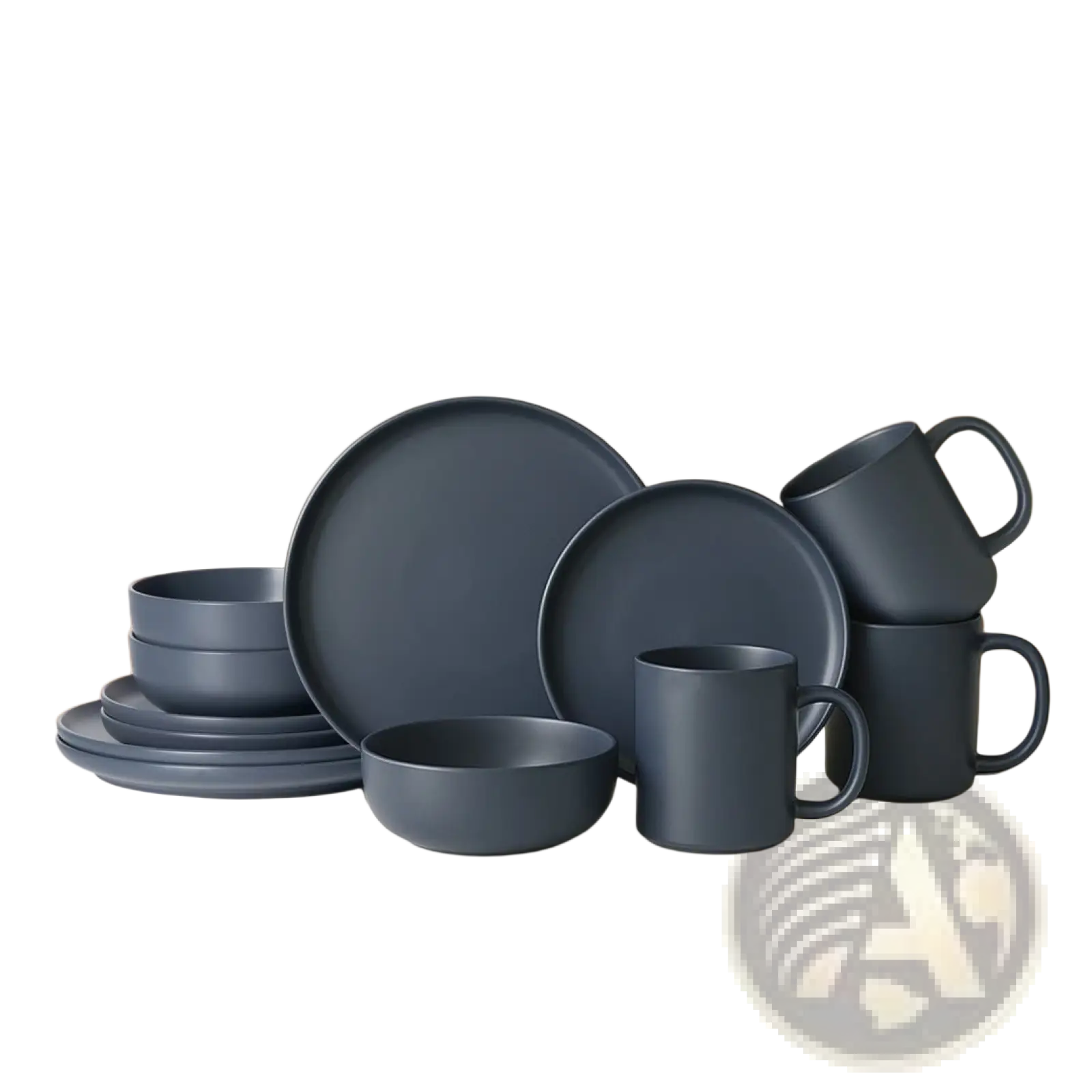 Dark gray matte ceramic 12-piece stoneware dinnerware set with matte glaze for service of 3 people