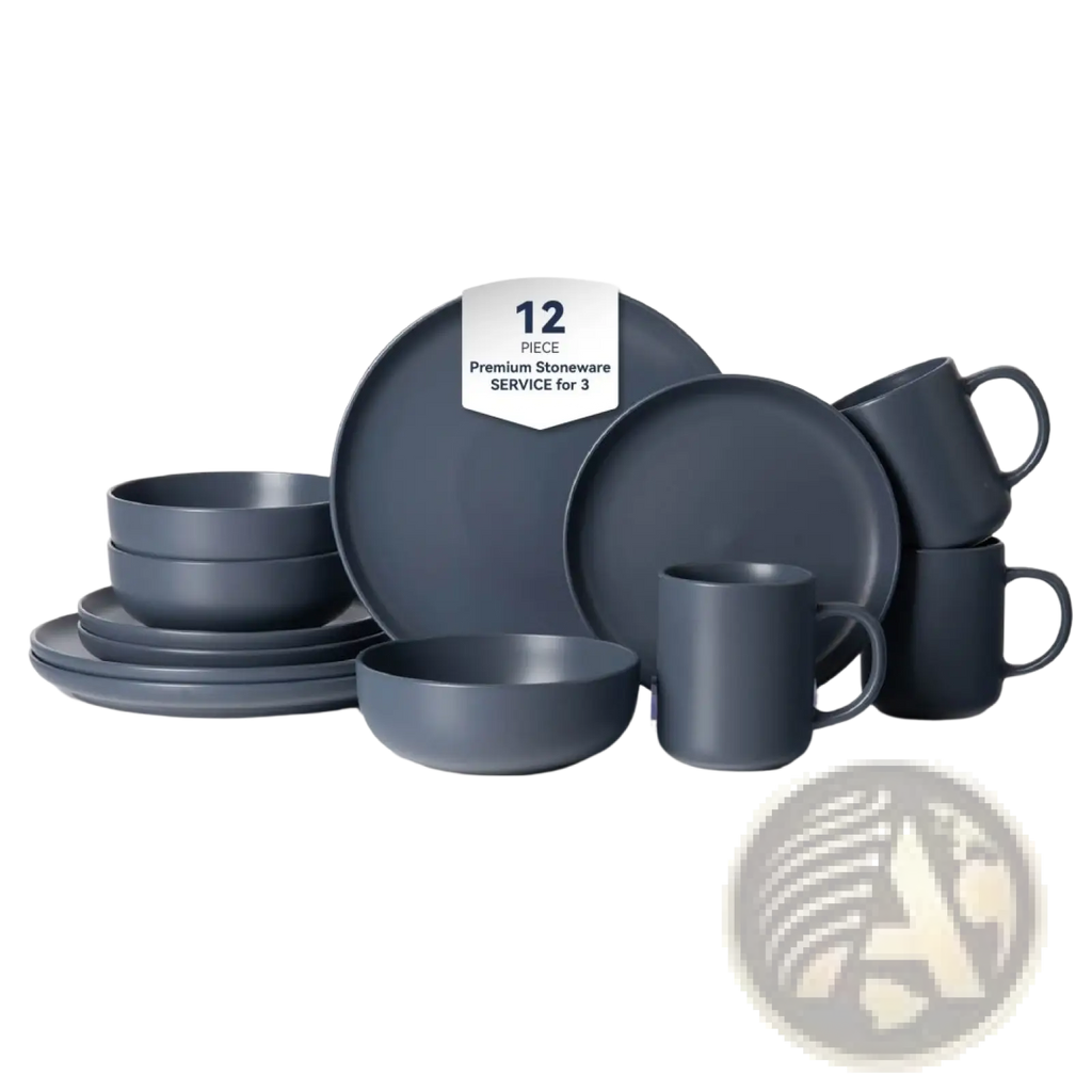 Dark gray stoneware dinnerware set with minimalist design matte finish 12-piece service for 3 people