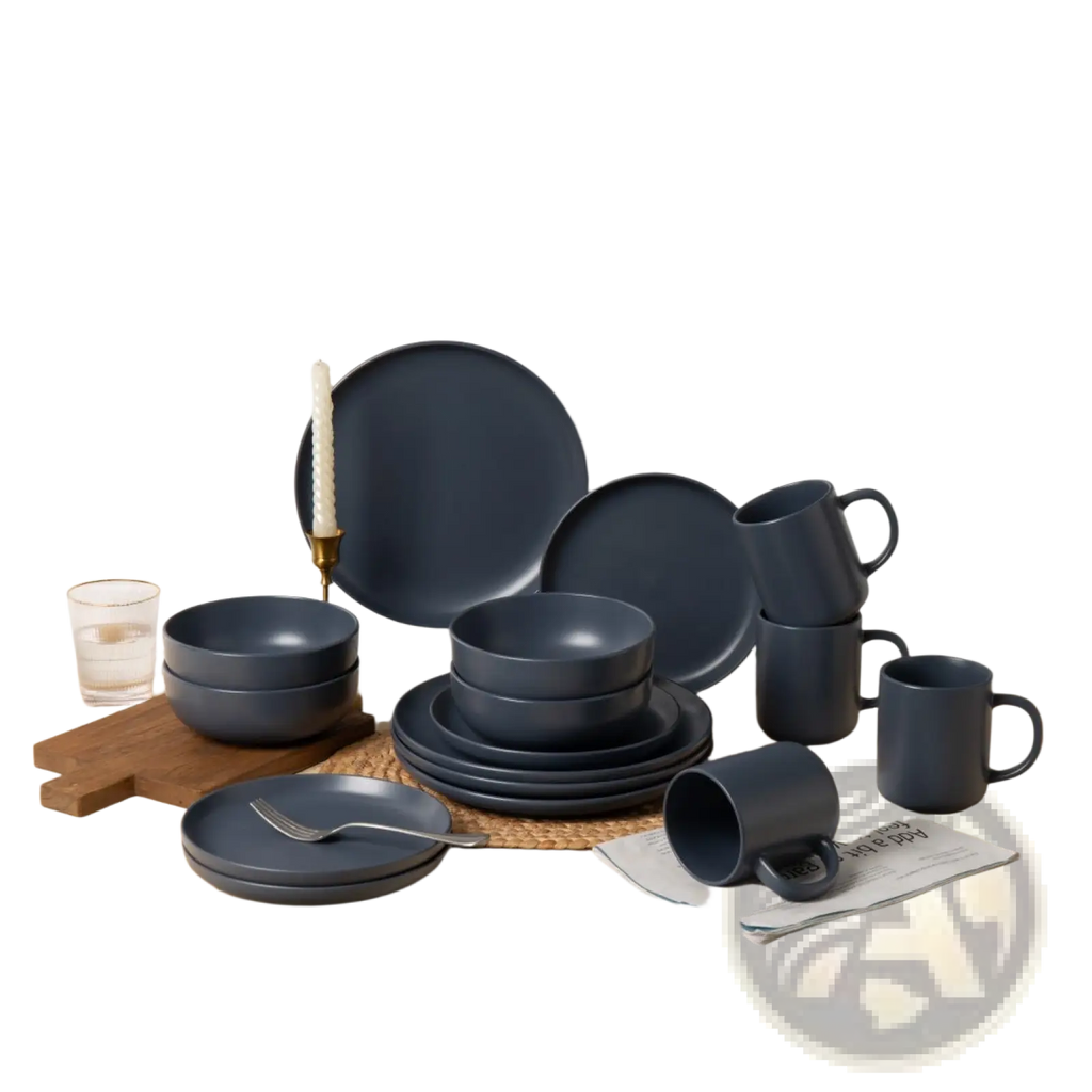 Dark gray ceramic 12-piece stoneware dinnerware set with matte glaze and modern minimalist design for 3 people