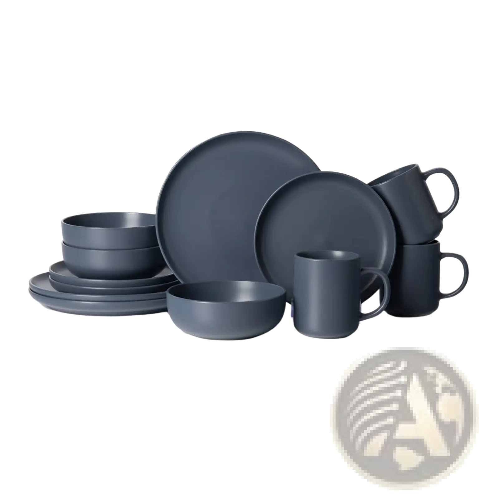 Matte dark gray ceramic 12-piece stoneware dinnerware set with minimalist design for service for three