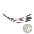 Black multi-conductor 12 pin dash cam cable with red and black wires and three connectors for android radios front side
