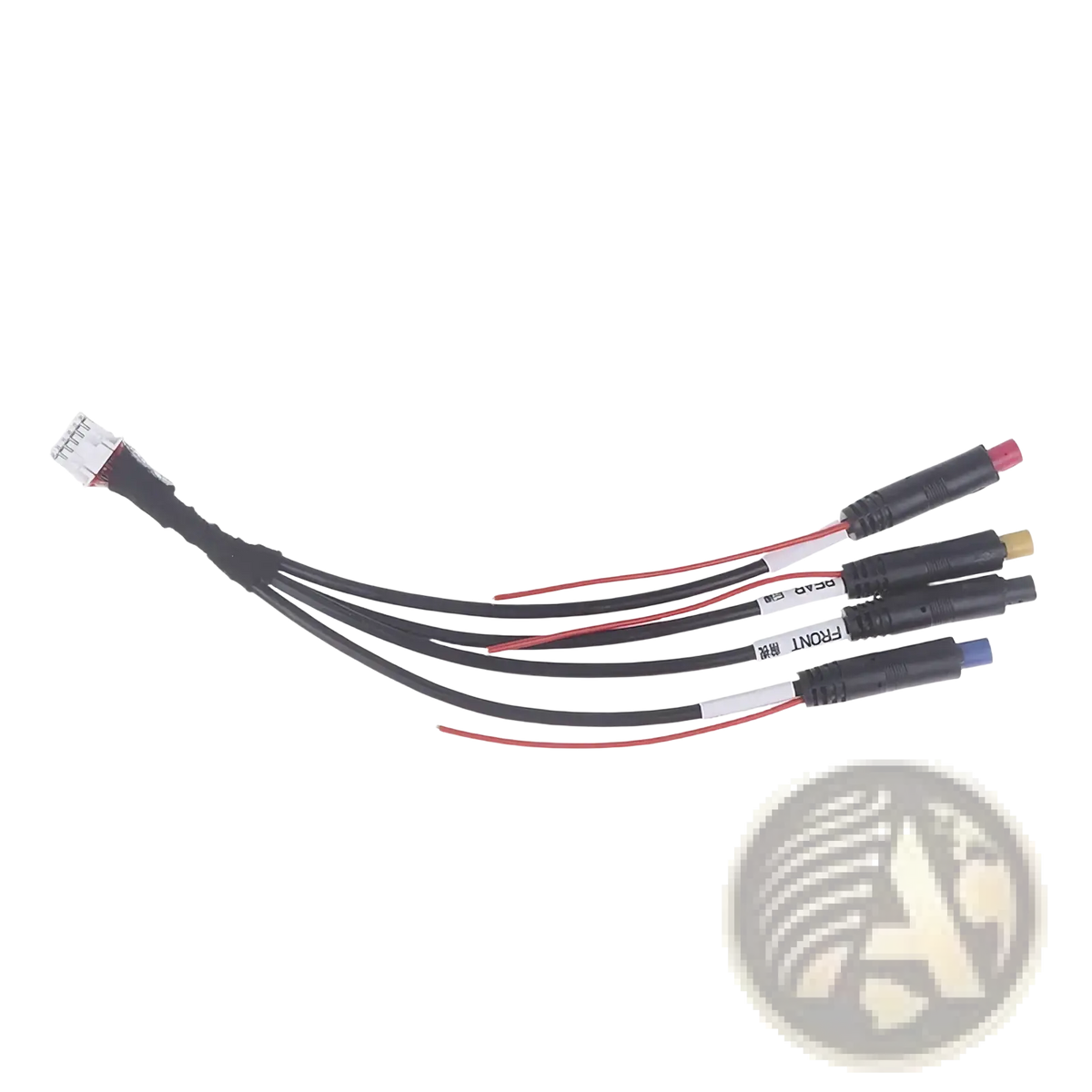 Black 12 pin dash cam cable with red and black wires and white dc 12v label for android radios connectors