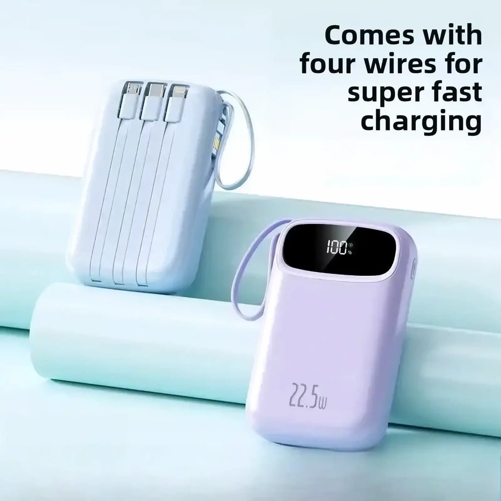 Lavender 120w fast charging 20000mah power bank with digital display, 22.5w output, and integrated wrist strap for portability