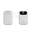 White 120w fast charging 20000mah power bank with digital display showing 100 percent charge and three cables
