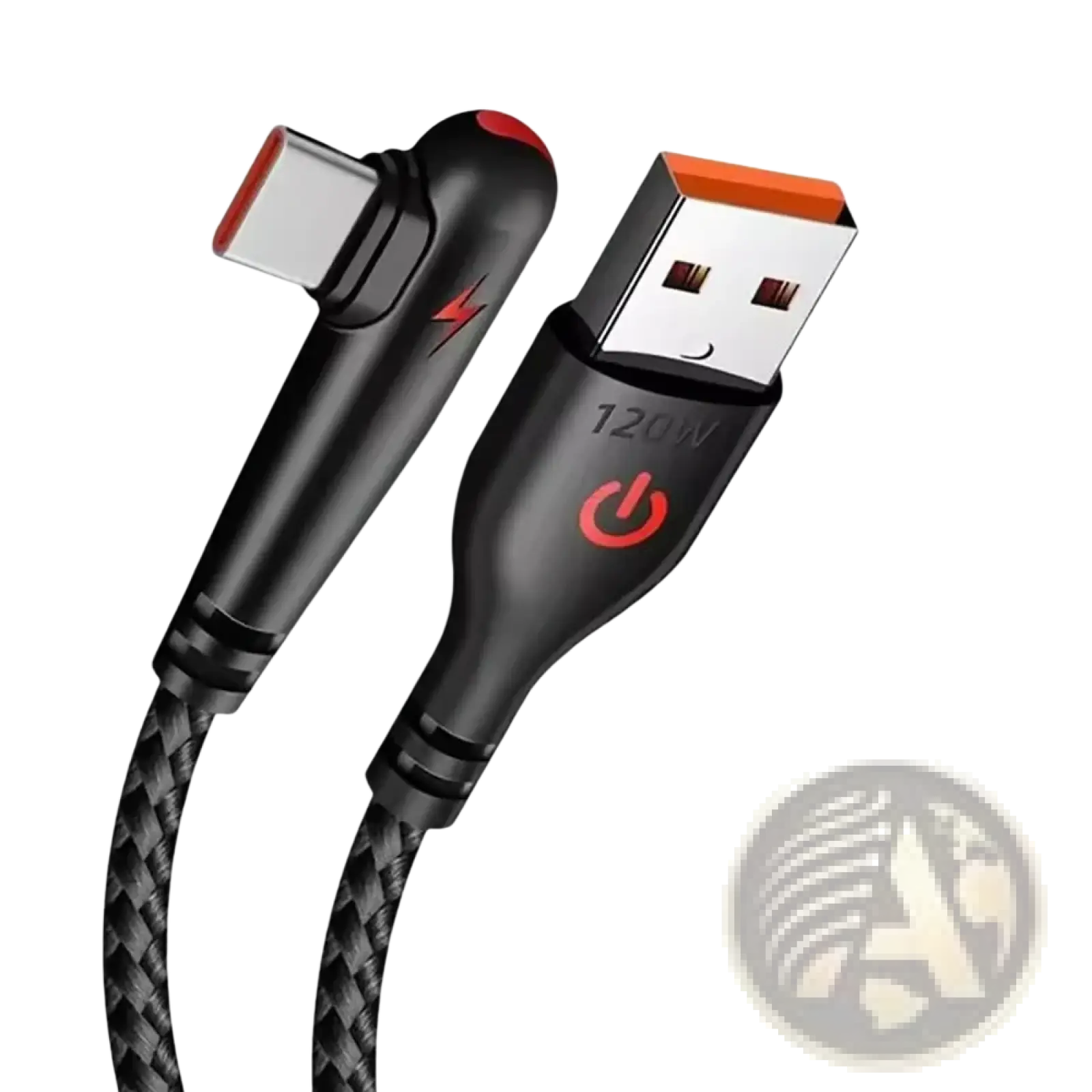 Black braided 120w fast charging usb type c to usb a cable with red accents and super charge branding