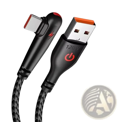 Black braided 120w fast charging usb type c to usb a cable with red accents and super charge branding
