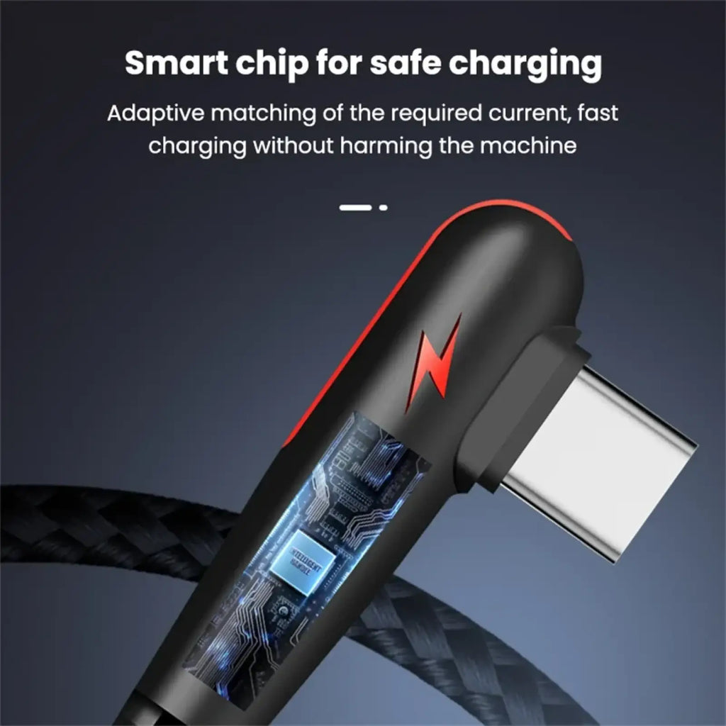 Black and red braided 120w fast charging usb type c cable with smart chip for safe and fast charging