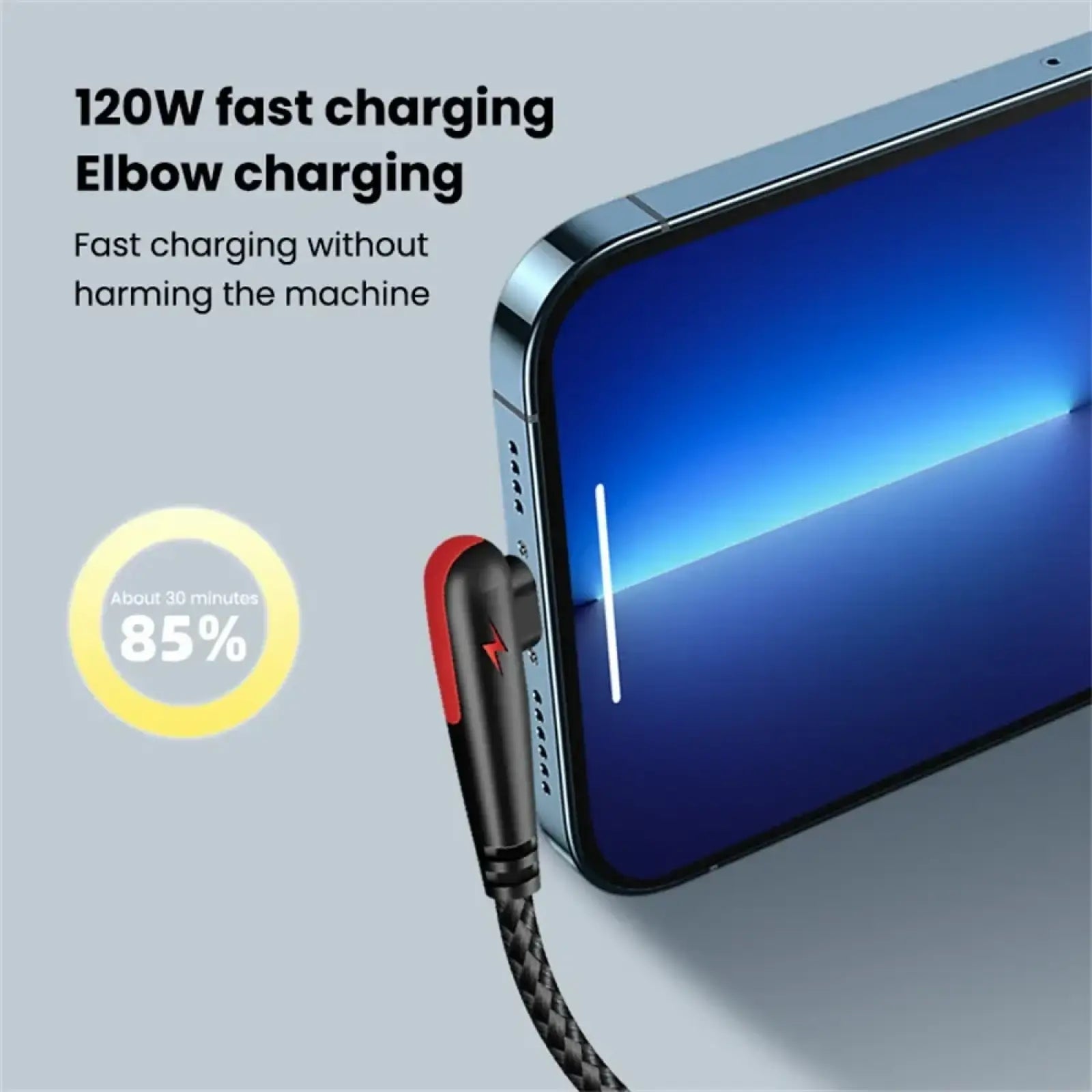 Black and red braided 120w fast charging USB type C cable with magnetic elbow connector for 6a charging