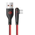 Red braided 120w fast charging usb type-c cable with black connectors and power symbol logo for 6a charging