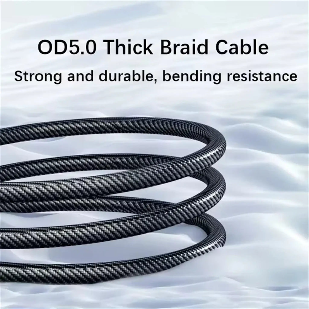 Black od5.0 thick braided 120w fast charging usb a to type c cable with durable woven texture and strong bending resistance