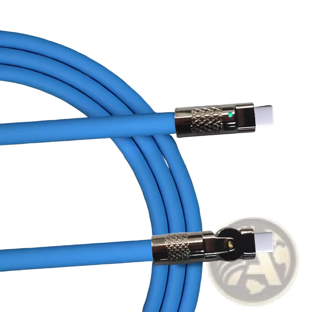Blue braided 120w rotating silicone usb c cable with metallic hdmi connectors available in 1m and 2m lengths