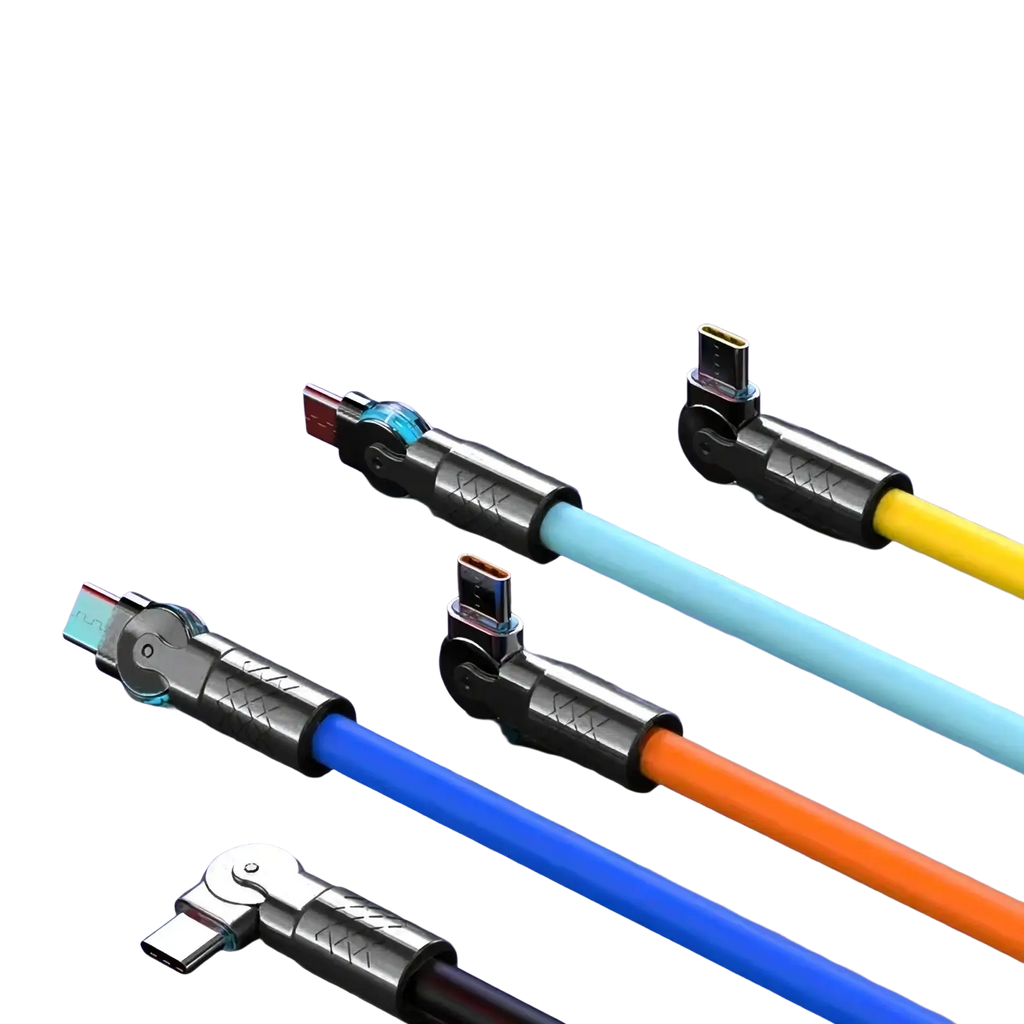 Colorful 120w rotating silicone usb c cables with 180° rotating connectors and led indicators for visibility
