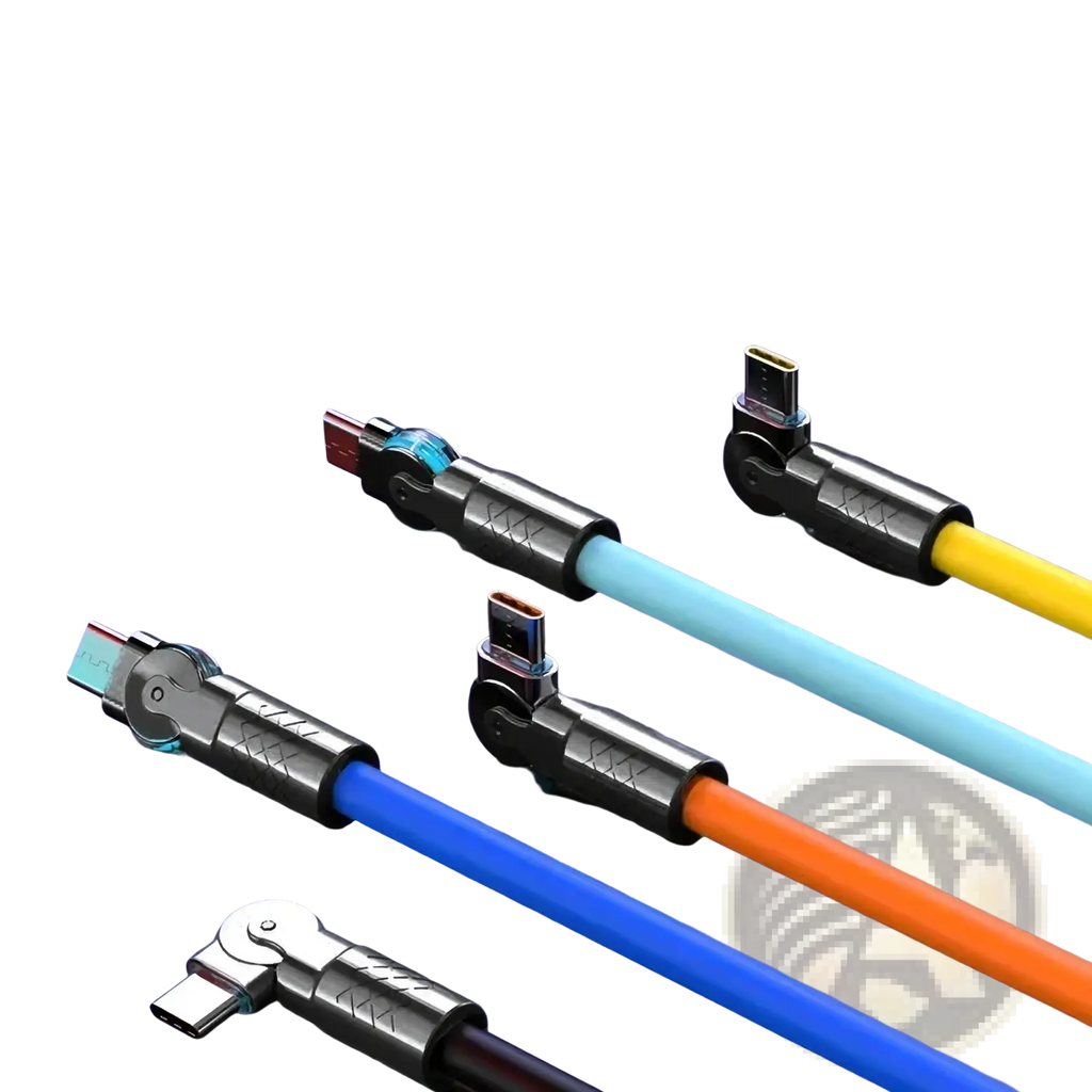 Colorful 120w rotating silicone usb c cables with 180° rotating connectors and led indicators for visibility