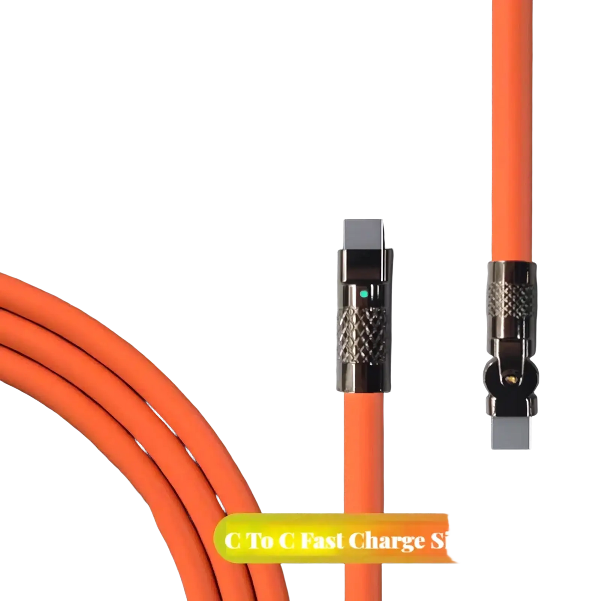 120w rotating silicone usb c cable in orange with zinc alloy joint and bold line body for fast charging