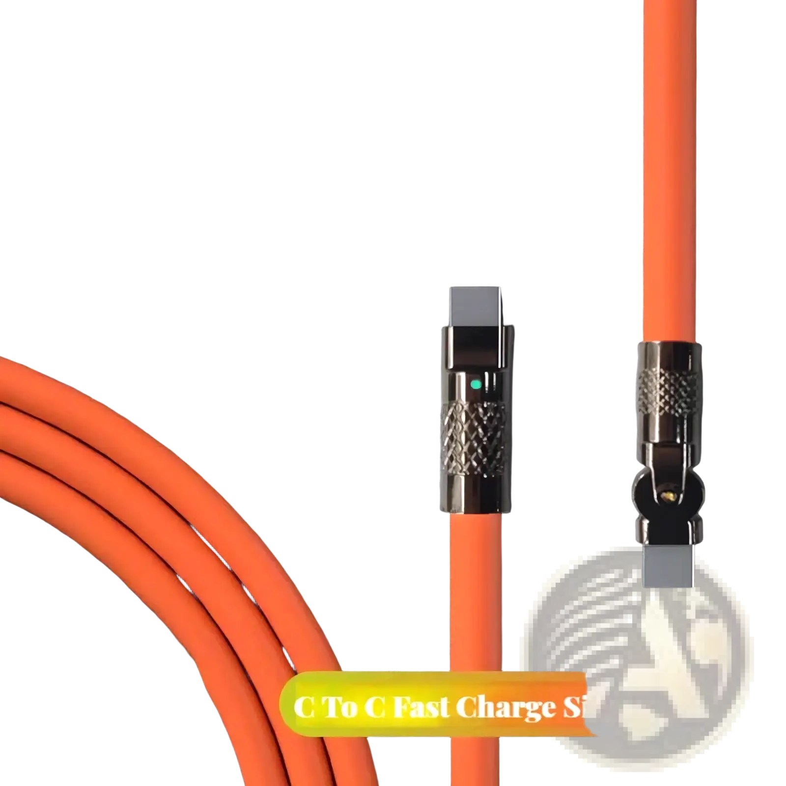 120w rotating silicone usb c cable in orange with zinc alloy joint and bold line body for fast charging