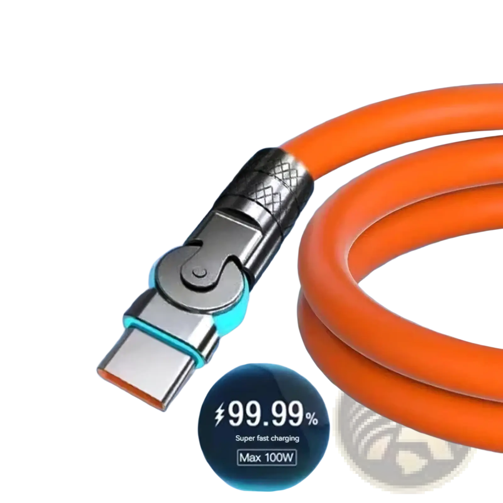 120w rotating silicone usb c cable in orange with metallic 180 degree rotating elbow connector and zinc alloy wire