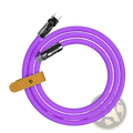 Purple 120w rotating silicone usb c cable with metallic connectors and tan leather strap for organized charging