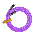 Purple 120w rotating silicone usb c cable with metallic connectors and tan leather strap for organized charging