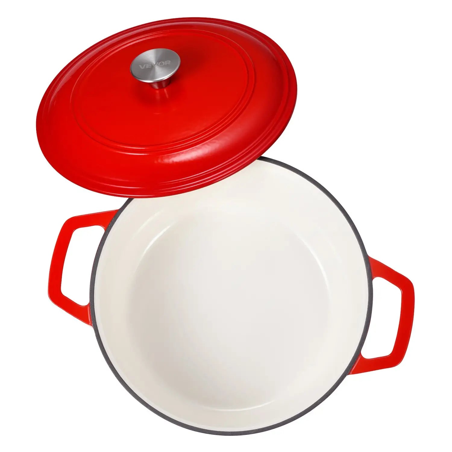 Enameled Cast Iron Dutch Oven Heavy-duty Cookware with Lid Handles 6 Qt Red