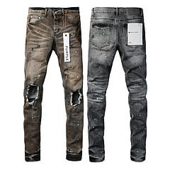 Men’s distressed slim fit patchwork denim jeans in black with ripped knees and a faded wash made from denim.