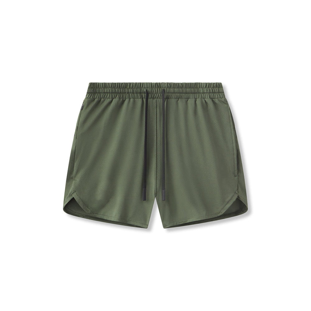Men quick dry athletic sports shorts in olive green featuring a drawstring waistband and subtle side pockets for enhanced comfort and functionality.