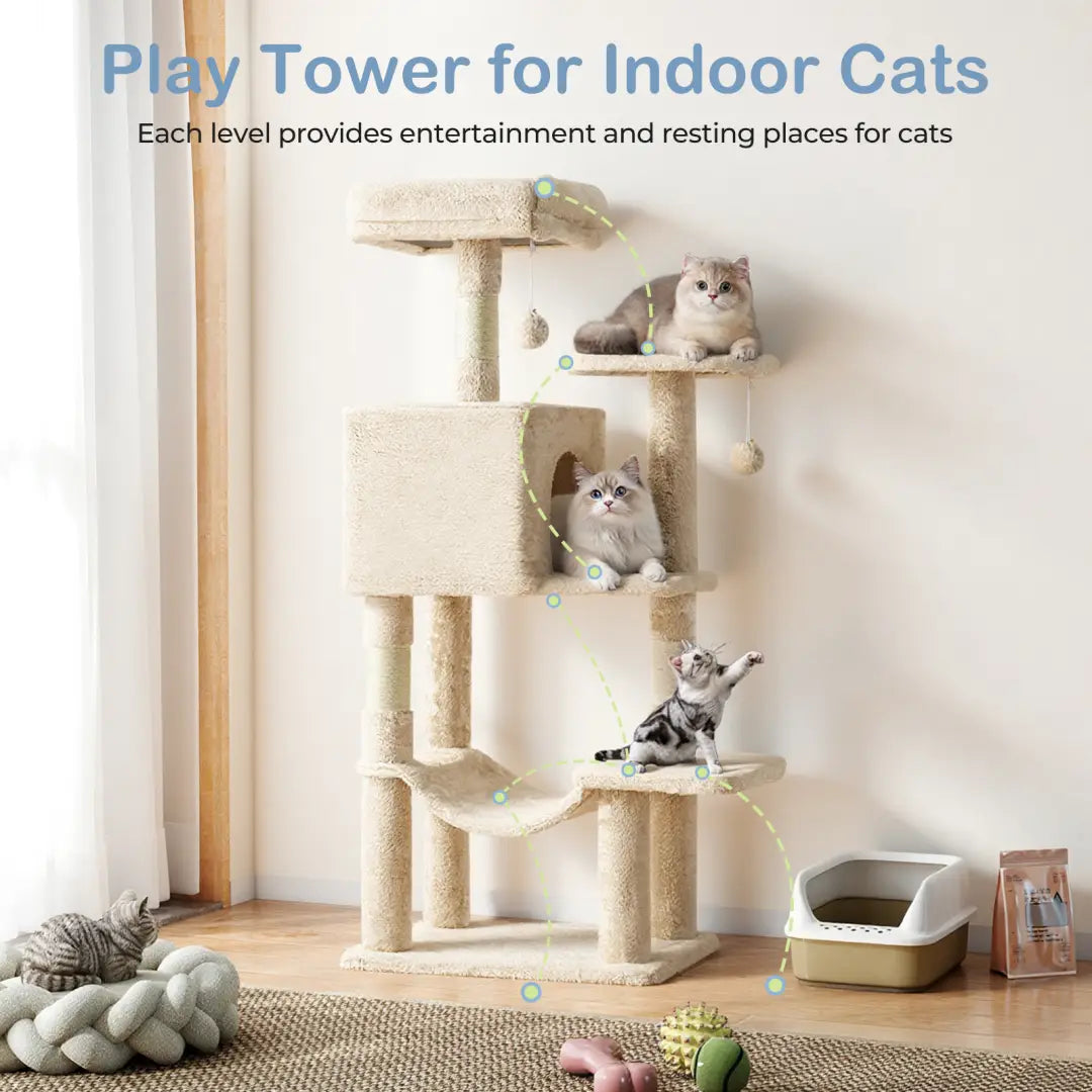 44 Inch Multi-level Cat Tree Tower with Sisal Posts