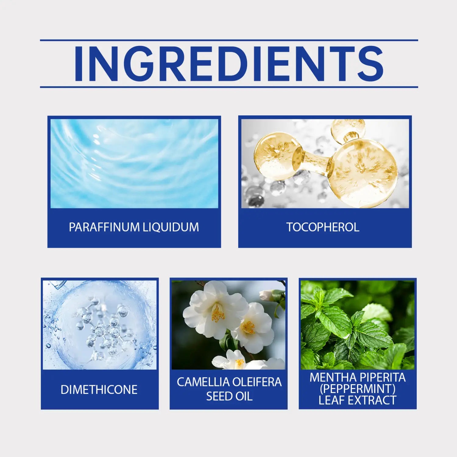 Auf der Rückseite des Kopfhaut-Kühlpflege-Haarampullen-Nährsprays 60 ml sind Inhaltsstoffe aufgeführt, darunter Paraffinum liquidum, Tocopherol, Dimethicon, Camellia oleifera-Samenöl und Mentha piperita-Blattextrakt.