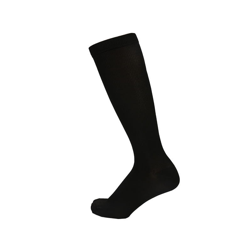 athletic compression knee high sock in black with a smooth seamless knit texture designed for optimal support and performance.