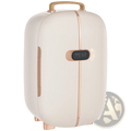 Cream-colored 12l portable beauty fridge with rose gold accents and led digital display for skincare storage