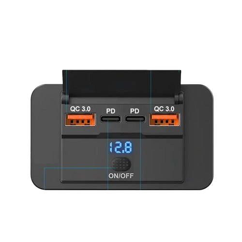 Black 12v 24v usb c car charger socket pd qc3 0 surface mount with orange ports and digital display