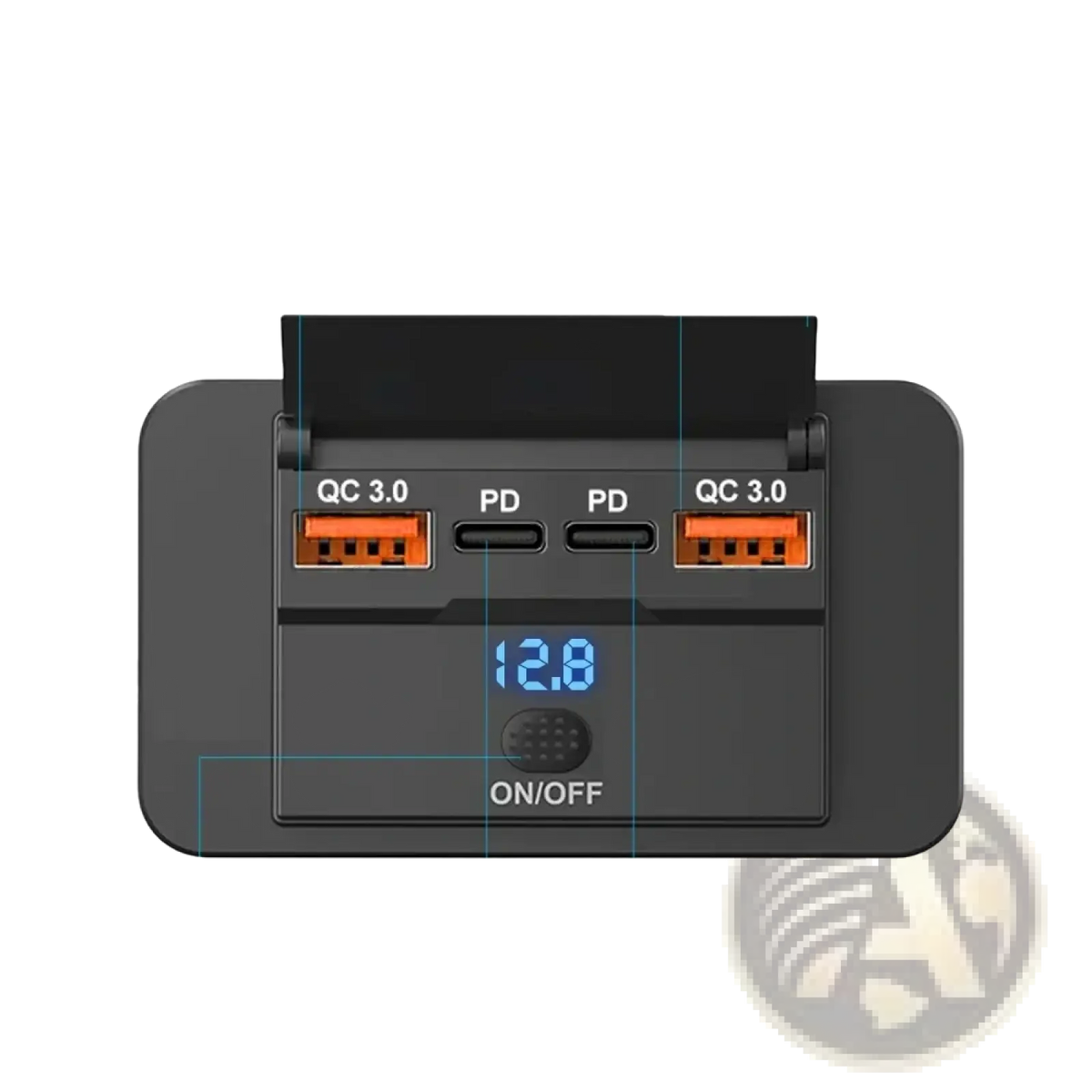 Black 12v 24v usb c car charger socket pd qc3 0 surface mount with orange ports and digital display