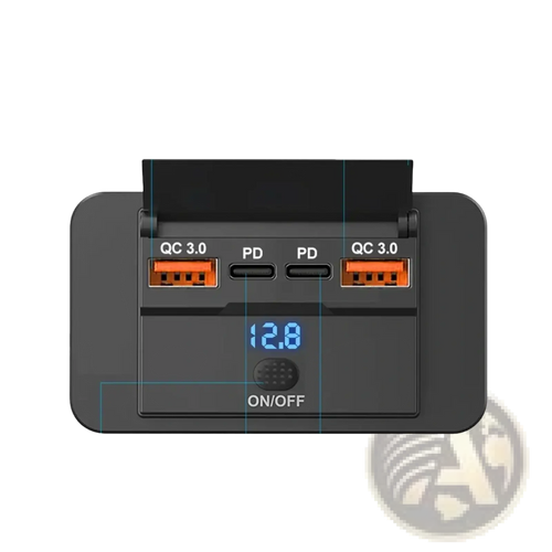 Black 12v 24v usb c car charger socket pd qc3 0 surface mount with orange ports and digital display