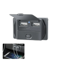 Black plastic 12v 24v usb c car charger socket with two usb ports and power button for pd qc3 0 charging