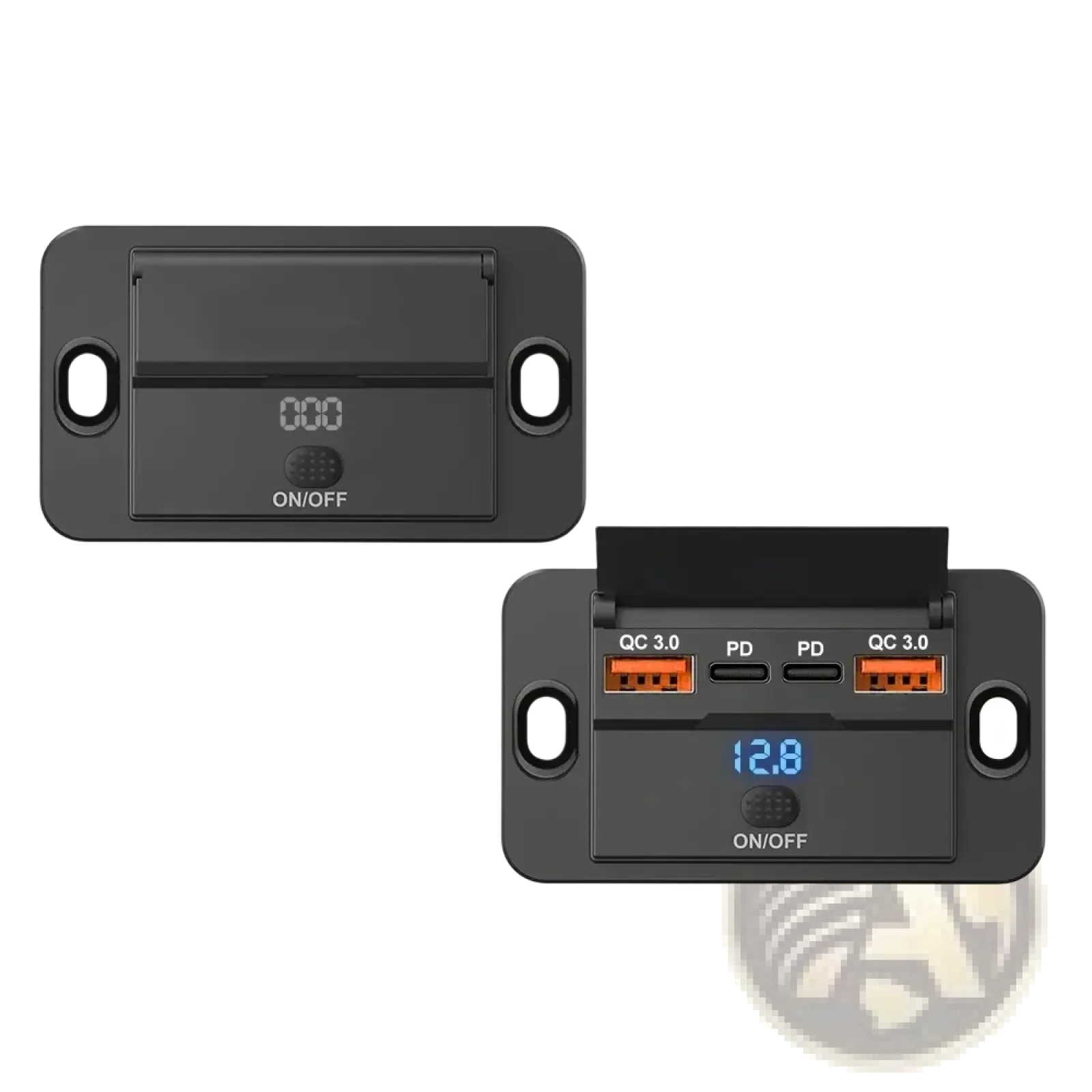 Black rectangular 12v 24v usb c car charger socket with digital display multiple usb ports pd qc3 0 fast charging