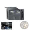 Black plastic 12v 24v usb c car charger socket with two usb ports and power button for pd qc3 0 charging