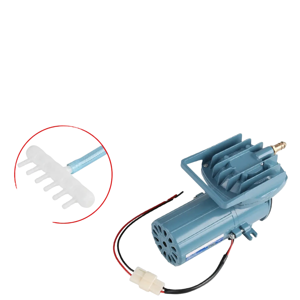 Blue 12v 35w air pump with six-hole shunt tube for fish pond and aquarium aeration