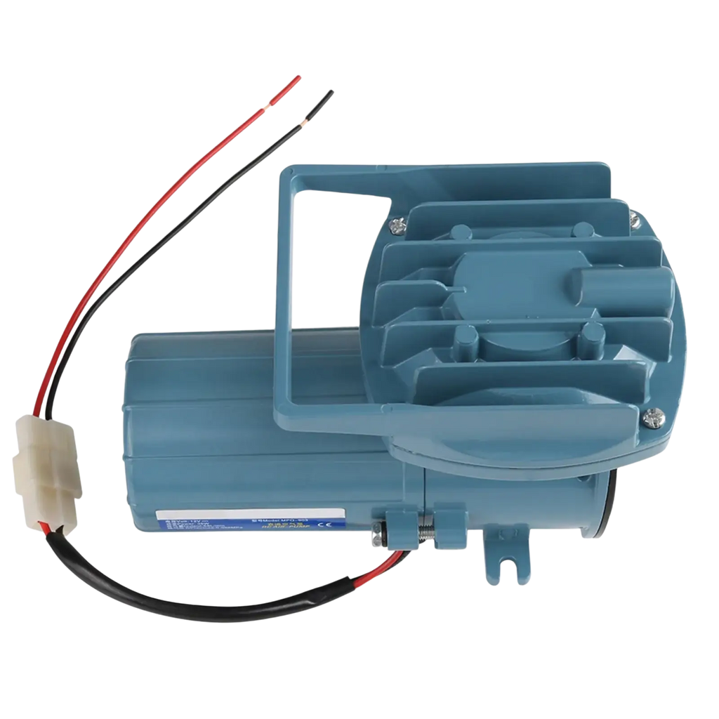 Blue plastic 12v 35w air pump with red and black wires for fish pond and aquarium aeration use